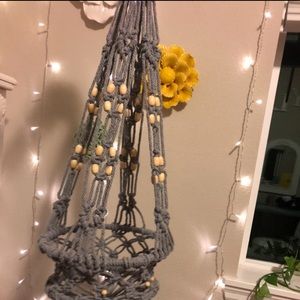 Grey crochet plant hanger